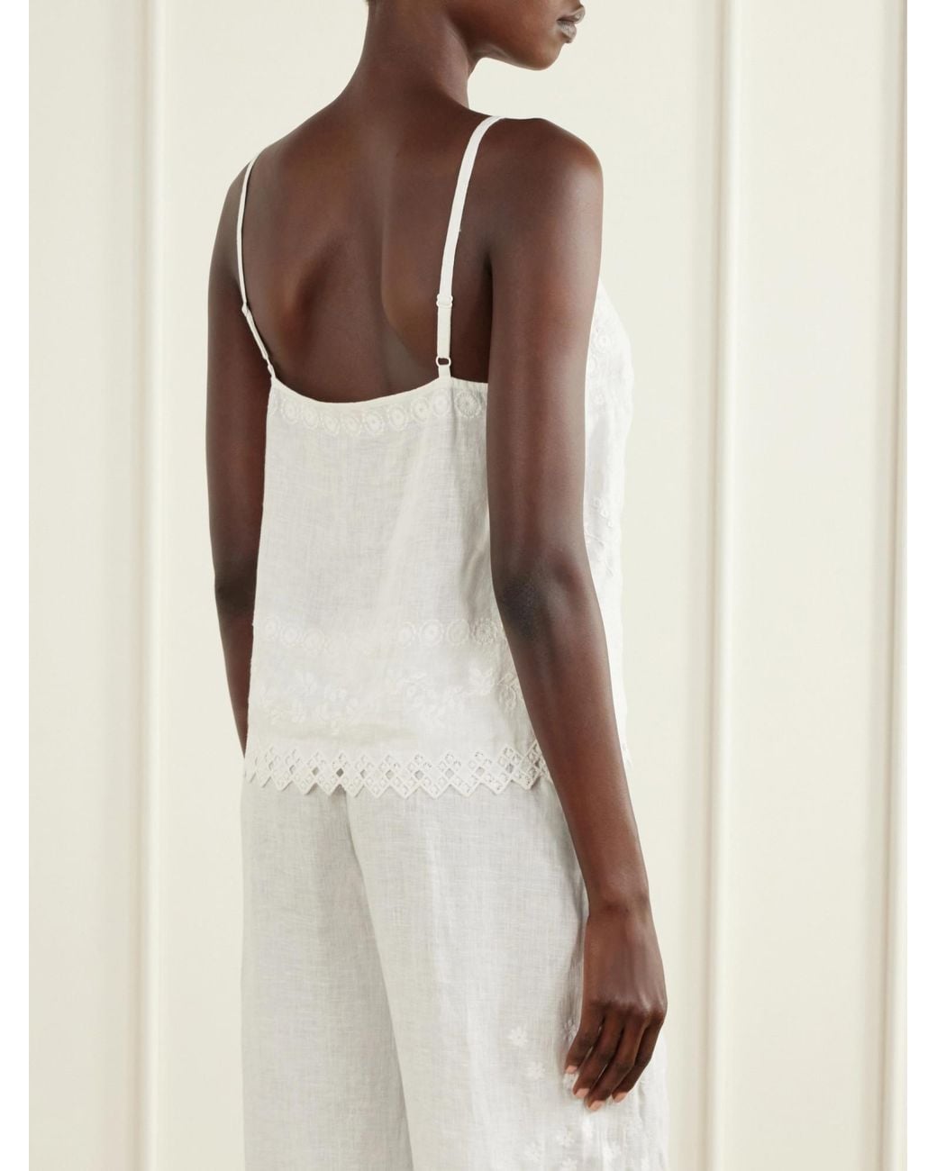 Eres White Embroidered Linen Tank