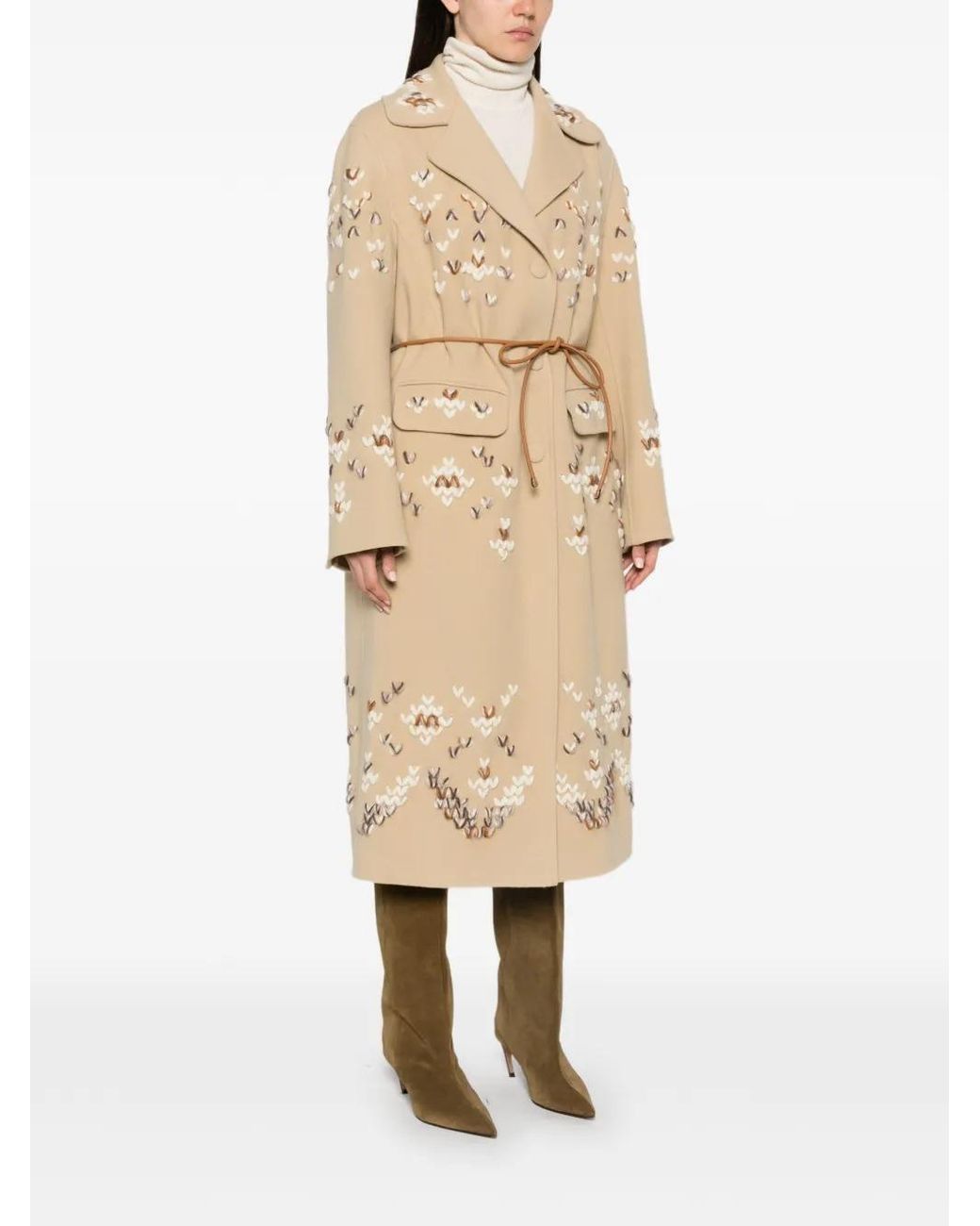 Ermanno Scervino Natural Embroidered Belted Coat