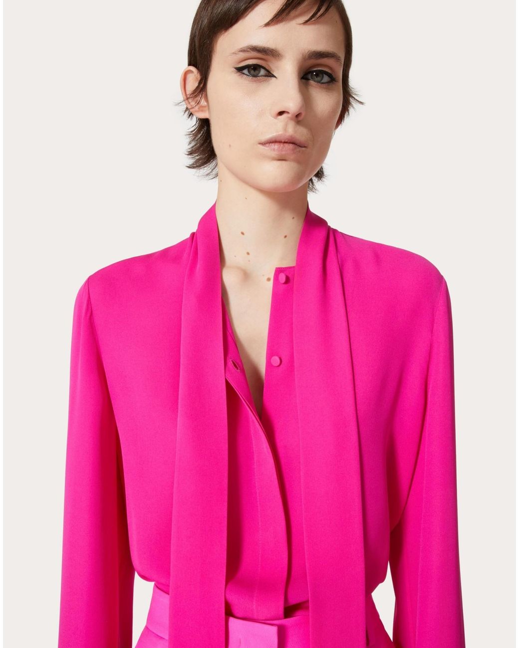 Valentino Pink Bow-Detailed Long-Sleeved Shirt