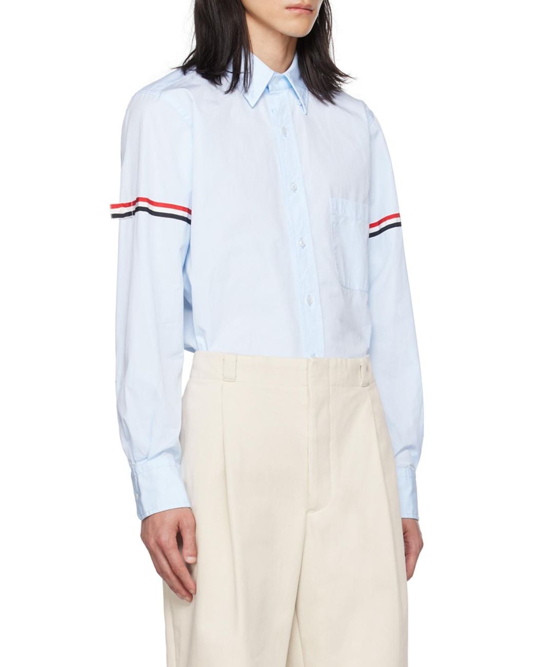 Thom Browne Blue Rwb Striped Long-Sleeved Shirt for men
