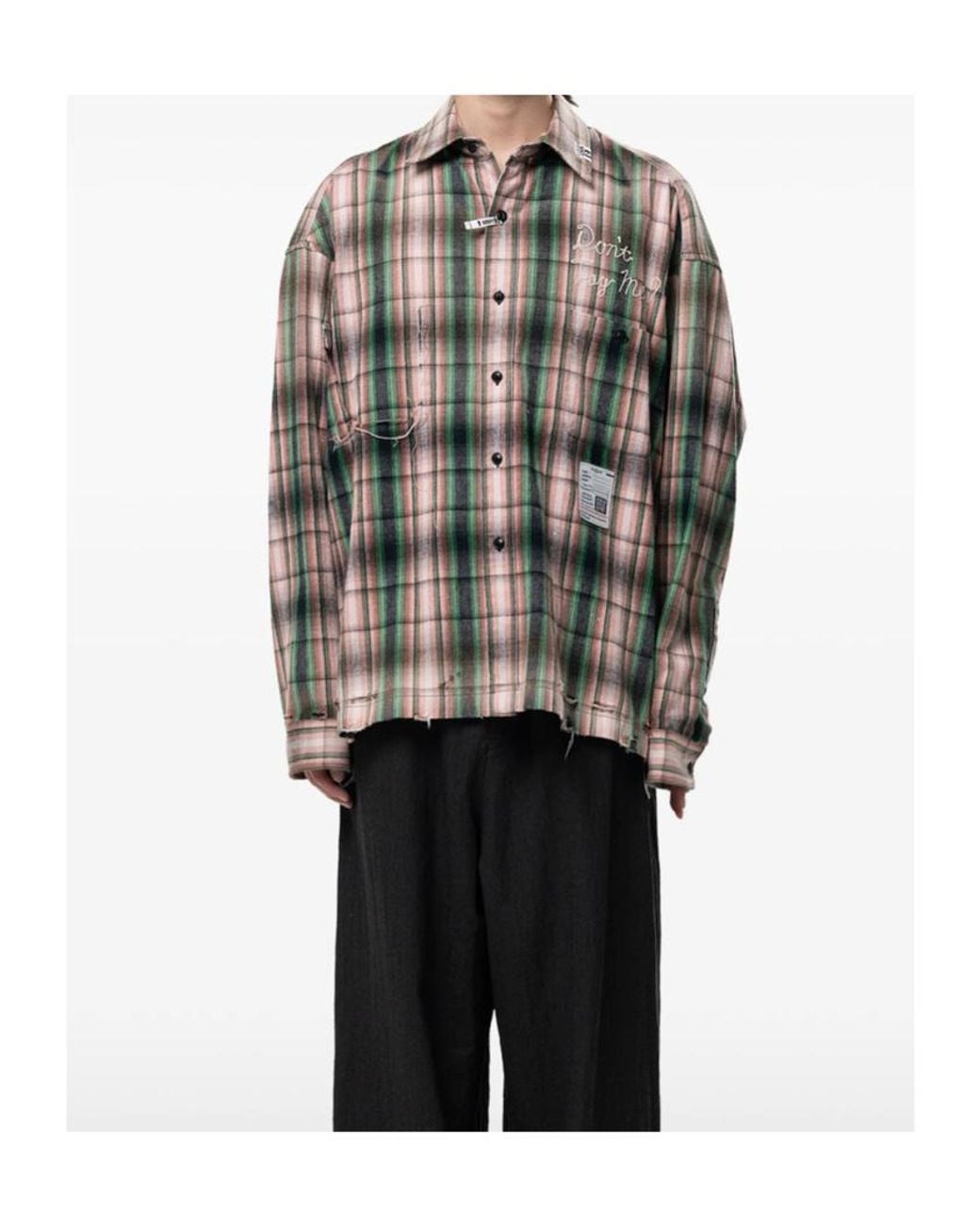 Maison Mihara Yasuhiro Gray Checked Embroidered Shirt for men