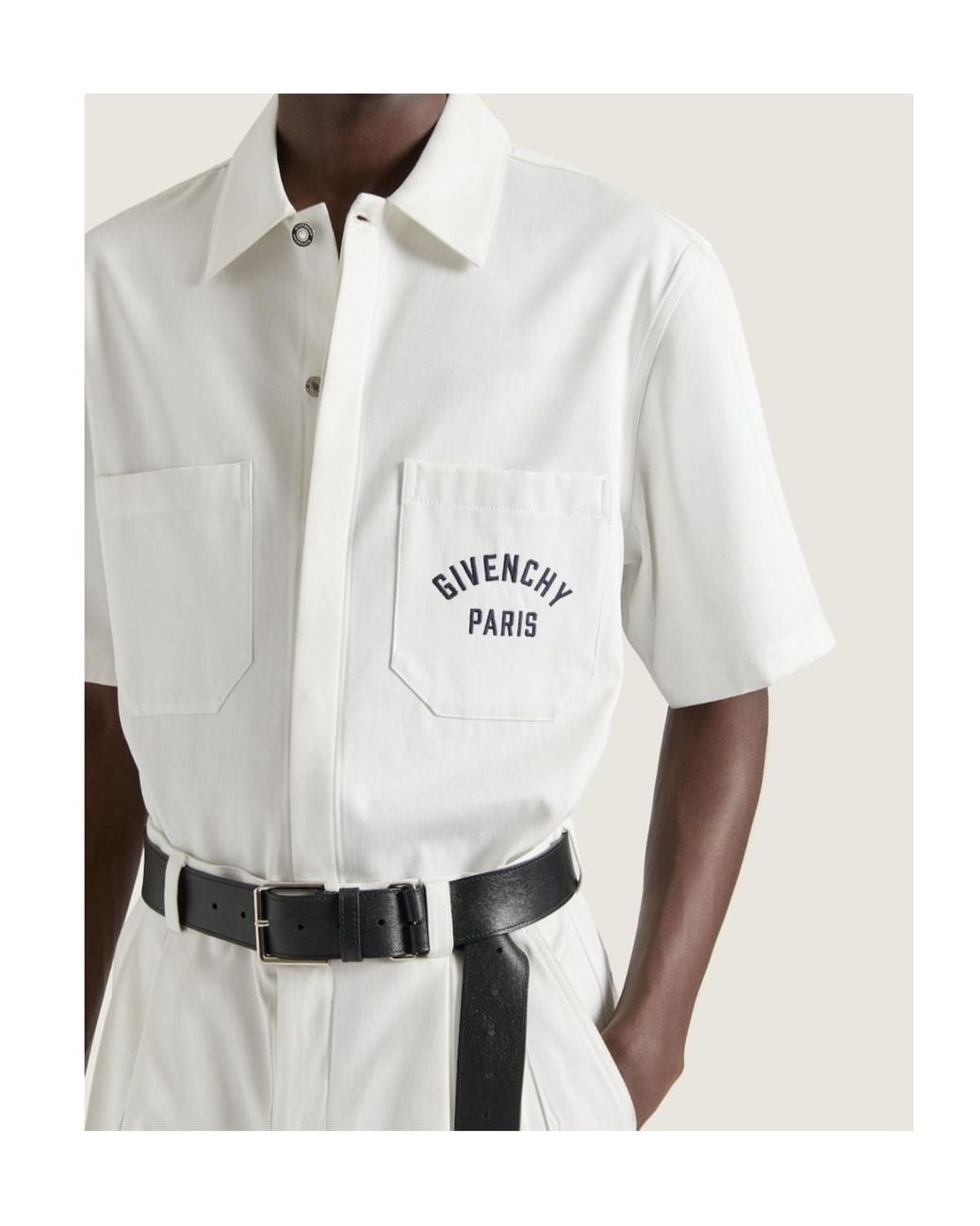 Givenchy White Paris Signature Embroidered Short-Sleeved Shirt for men