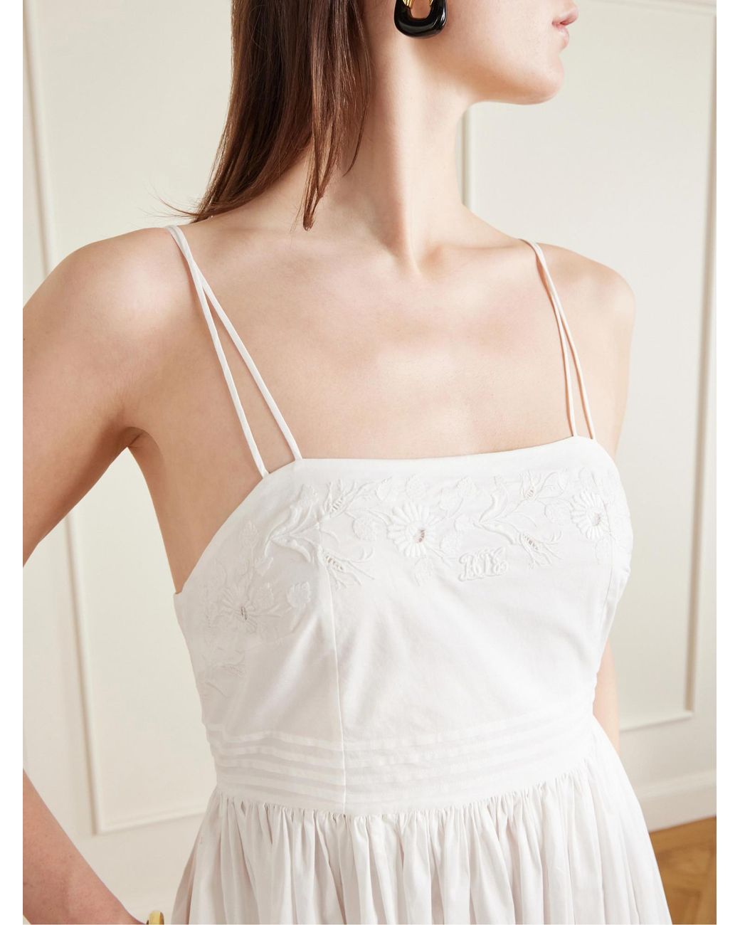 Bode White Chamomile Embroidered Spaghetti Strap Dress
