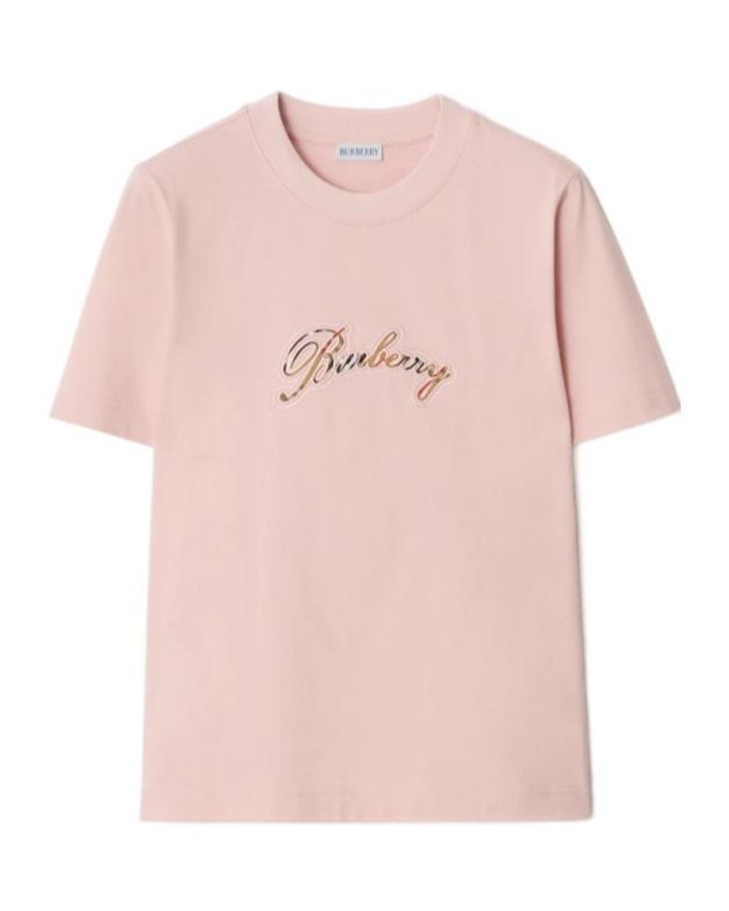 Burberry Pink Logo Checked Crewneck T-Shirt