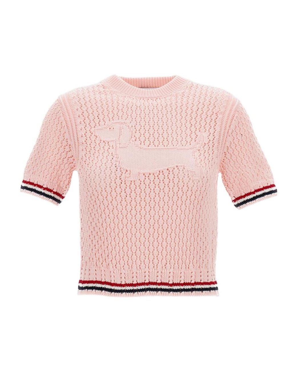 Thom Browne Pink Hector Pointelle Knitted T-Shirt