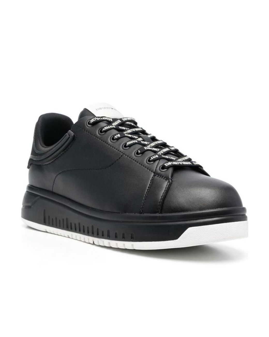Emporio Armani Black Logo-Patch Lace-Up Sneakers for men