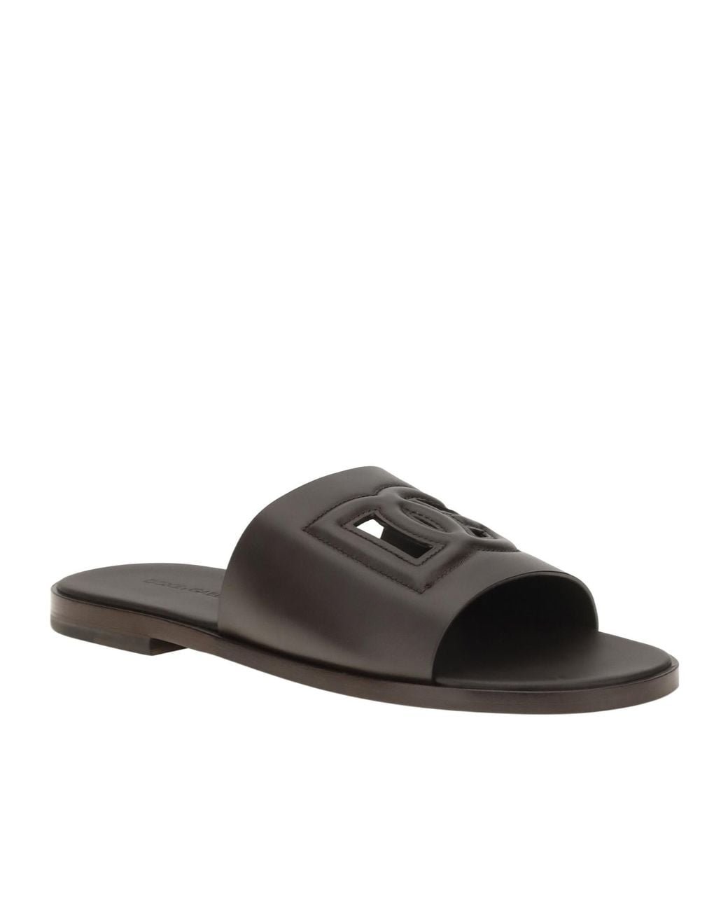 Dolce & Gabbana Brown Logo Embossed Slides for men