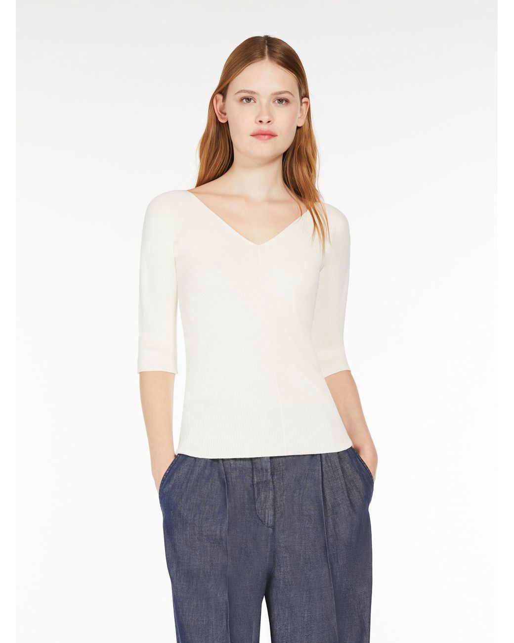 Weekend by Maxmara White V-Neck Half-Sleeved Jumper