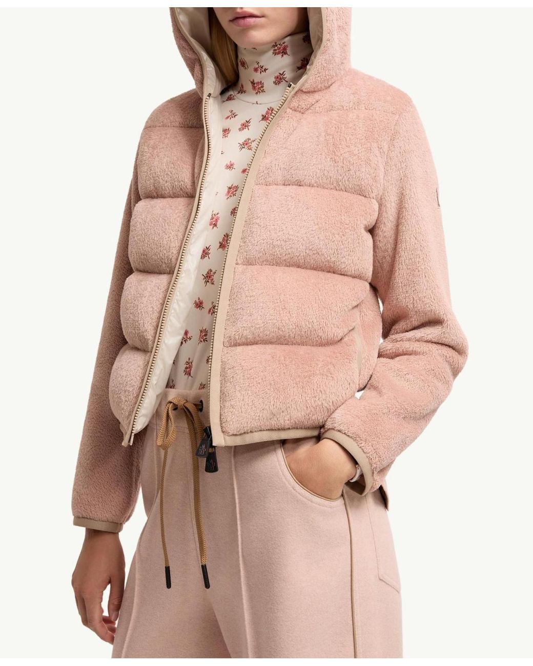 Moncler Pink Grenoble Padded Fleece Hooded Jacket