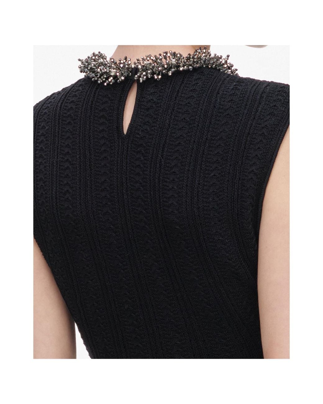 Self-Portrait Black Beaded Openwork Knit Maxi Skirt