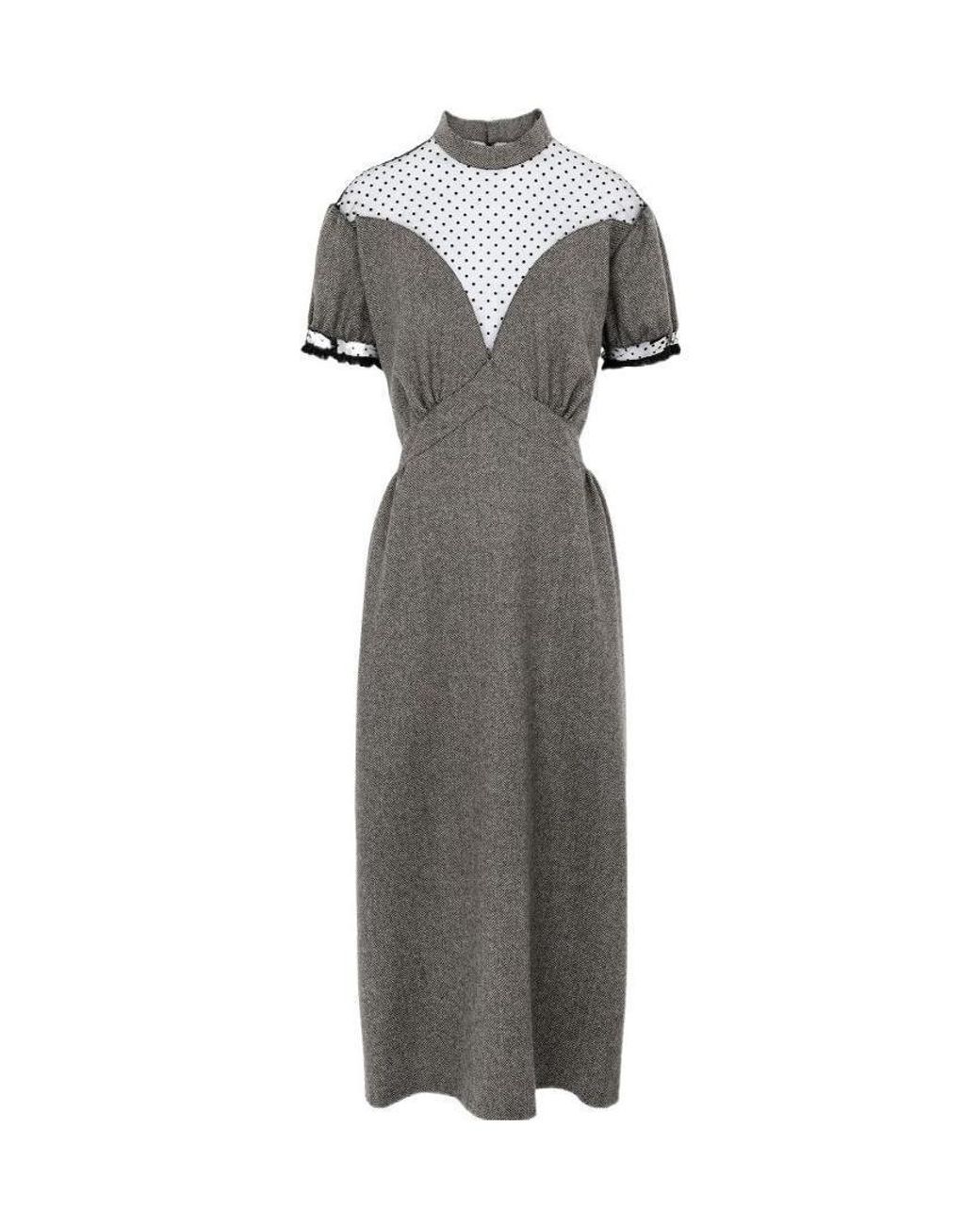 Maison Margiela Gray Sheer-Panel Chevron Dress