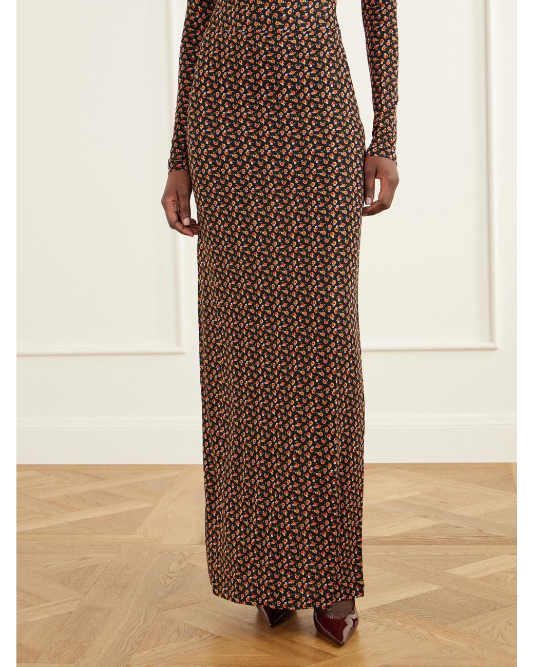 Rabanne Brown Floral-Jacquard Crepe Maxi Skirt