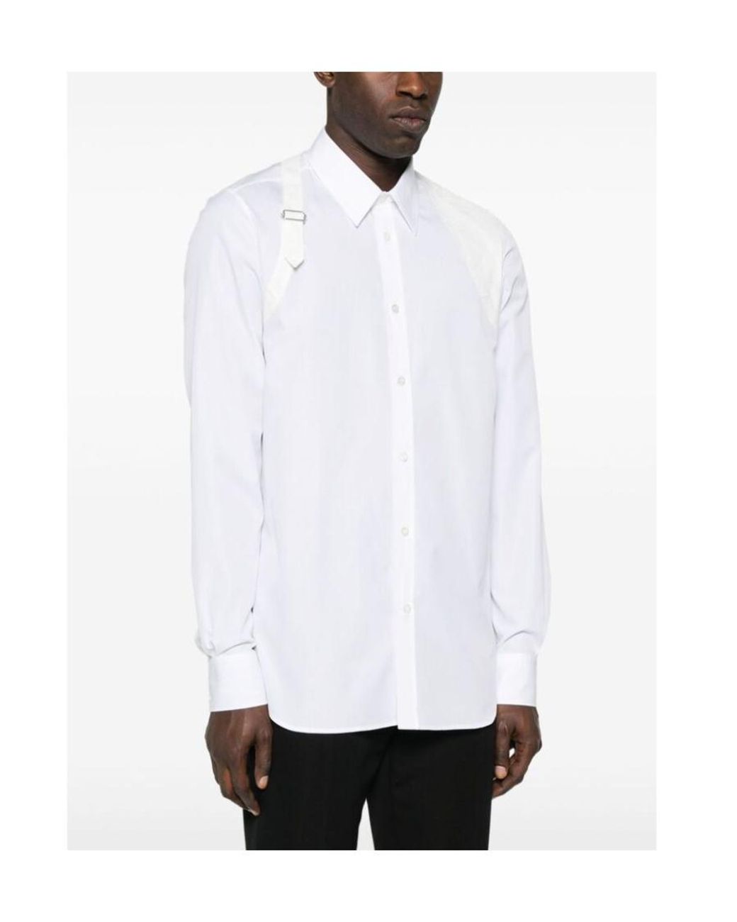 McQueen White Harness Buckle Detailed Buttoned Shirt for men