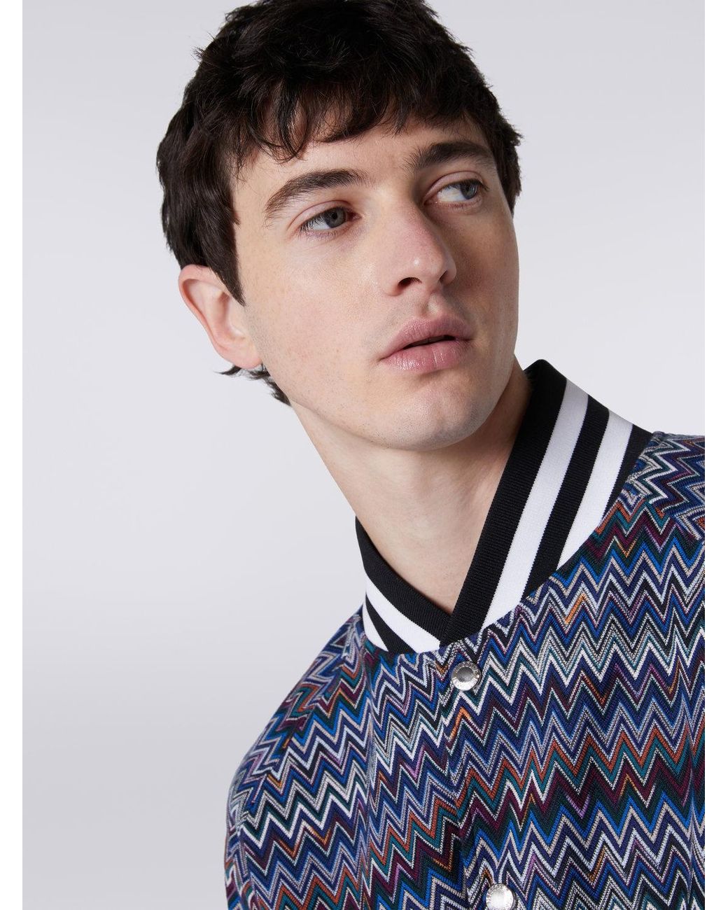 Missoni Blue Zigzag Buttoned Bomber Jacket for men