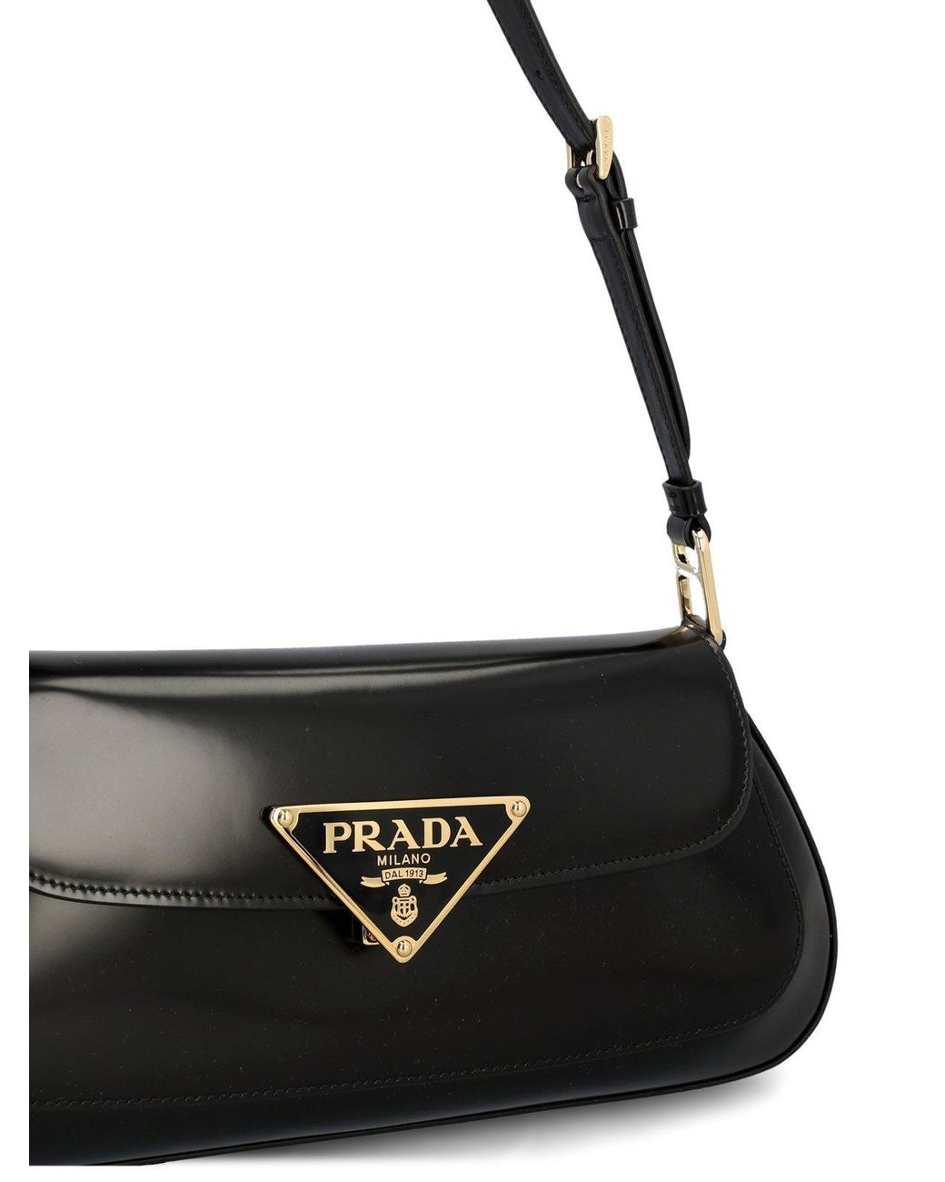 Prada Black Cleo Logo Plaque Shoulder Bag