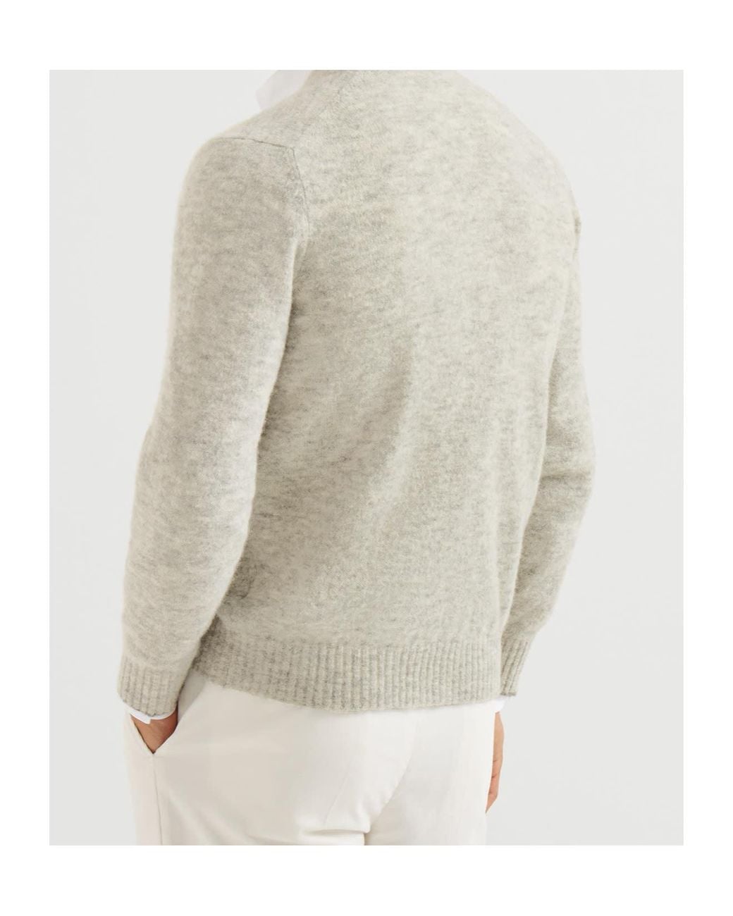 Brunello Cucinelli White Long-Sleeved V-Neck Cardigan for men