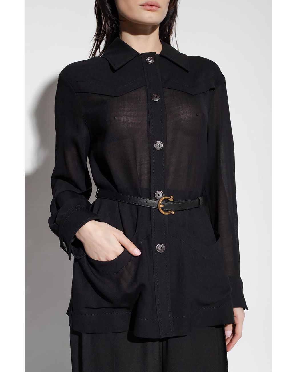 Ferragamo Black Ferragamo Belted-Waist Buttoned Jacket