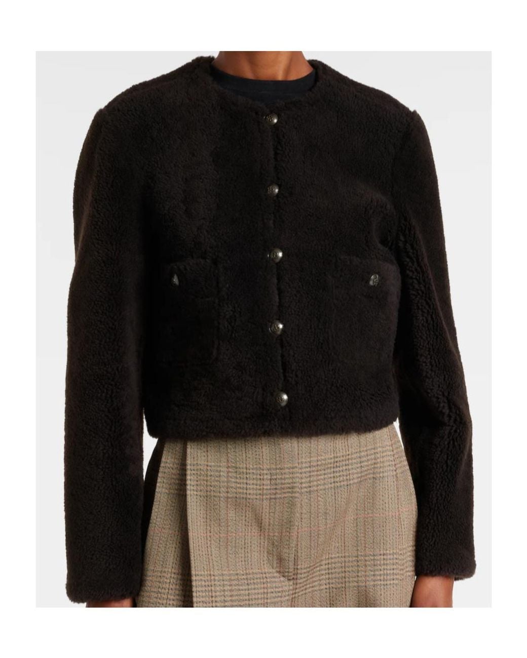 Dorothee Schumacher Black Crew Neck Long Sleeve Leather Jacket