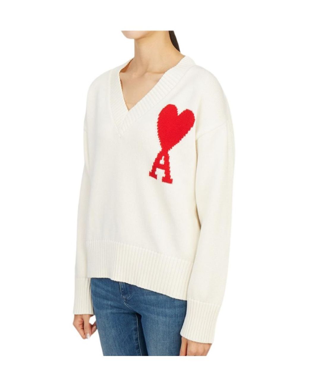 AMI White V-Neck Sweater for men