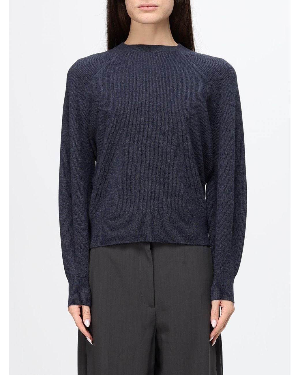 Brunello Cucinelli Blue Ribbed-Knit Raglan-Sleeve Sweater