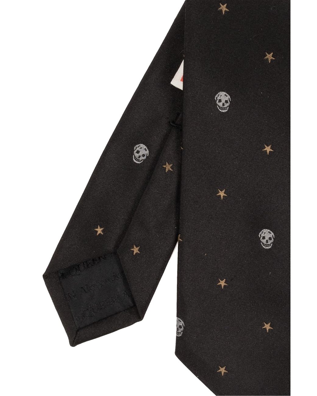 McQueen Black Star Skull Jacquard Pointed-Tip Tie for men