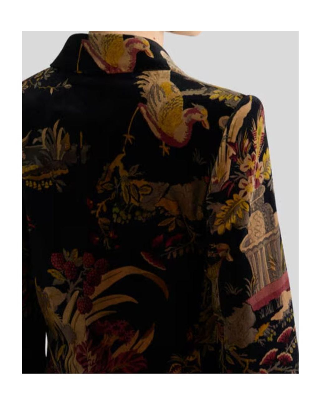 Etro Black Floral Double-Breasted Velvet Blazer