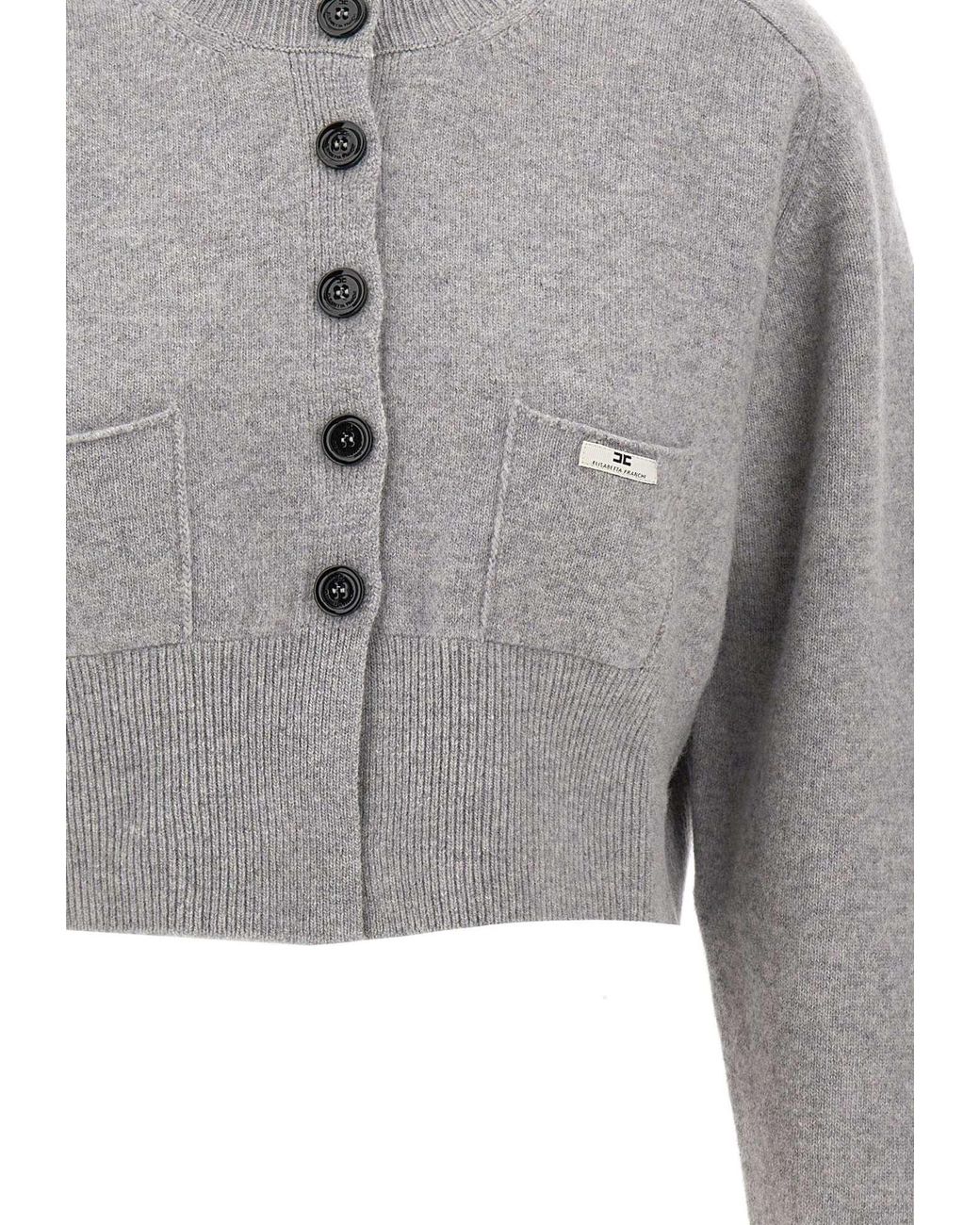 Elisabetta Franchi Gray Cropped Button Cardigan