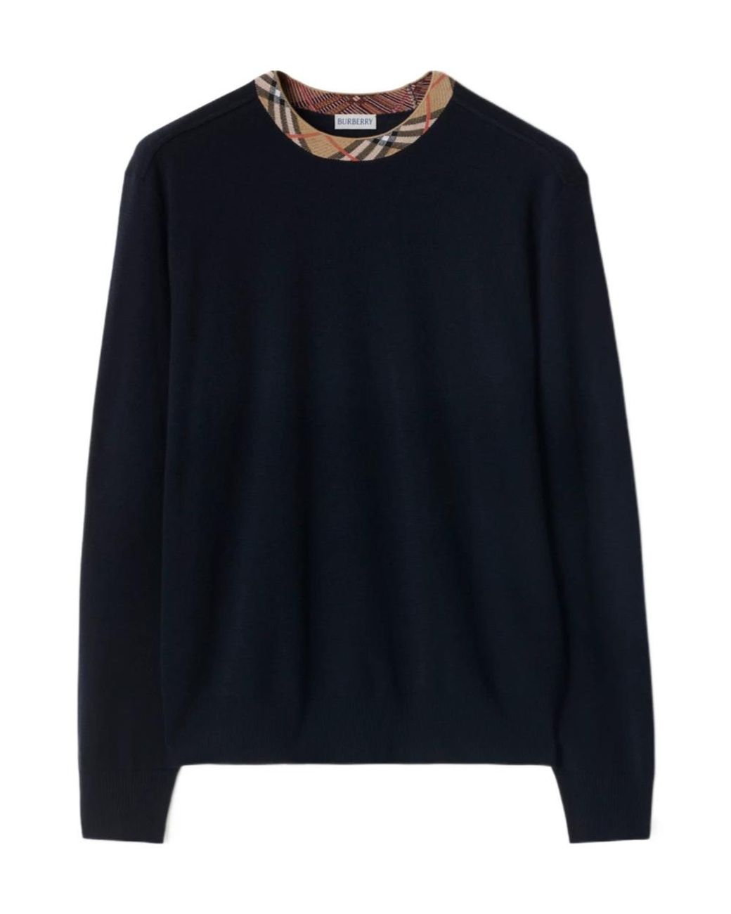 Burberry Blue Checked-Trim Ribbed-Knit Jumper for men
