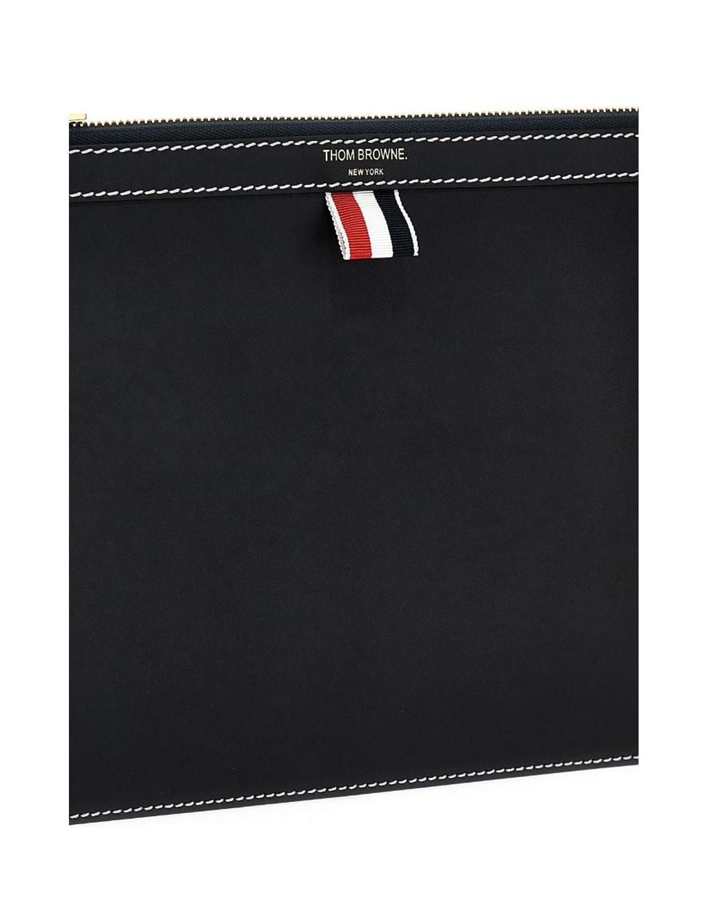 Thom Browne Black 4-Bar Tab Zipped Document Holder for men