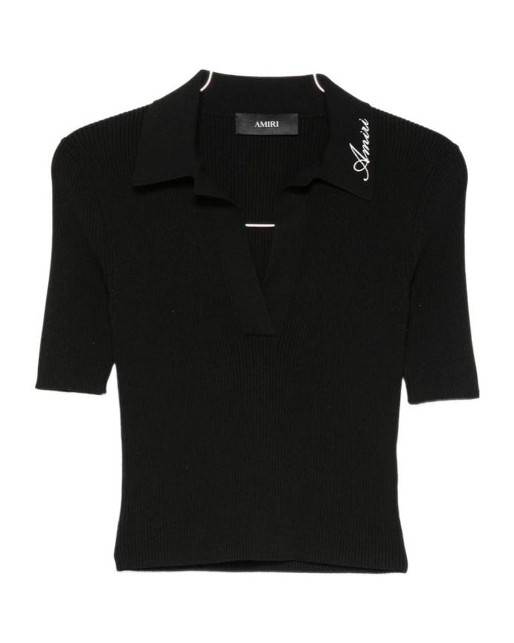 Amiri Black Script Rib Knit Ss Polo Shirt