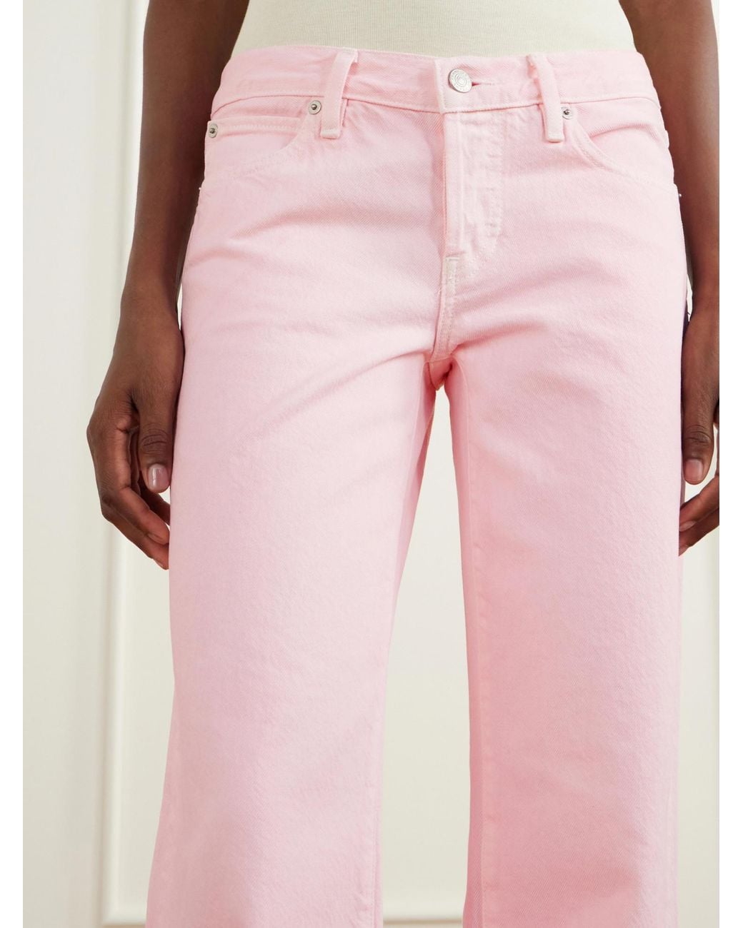 FRAME Pink Cotton Low-Rise Wide-Leg Jeans