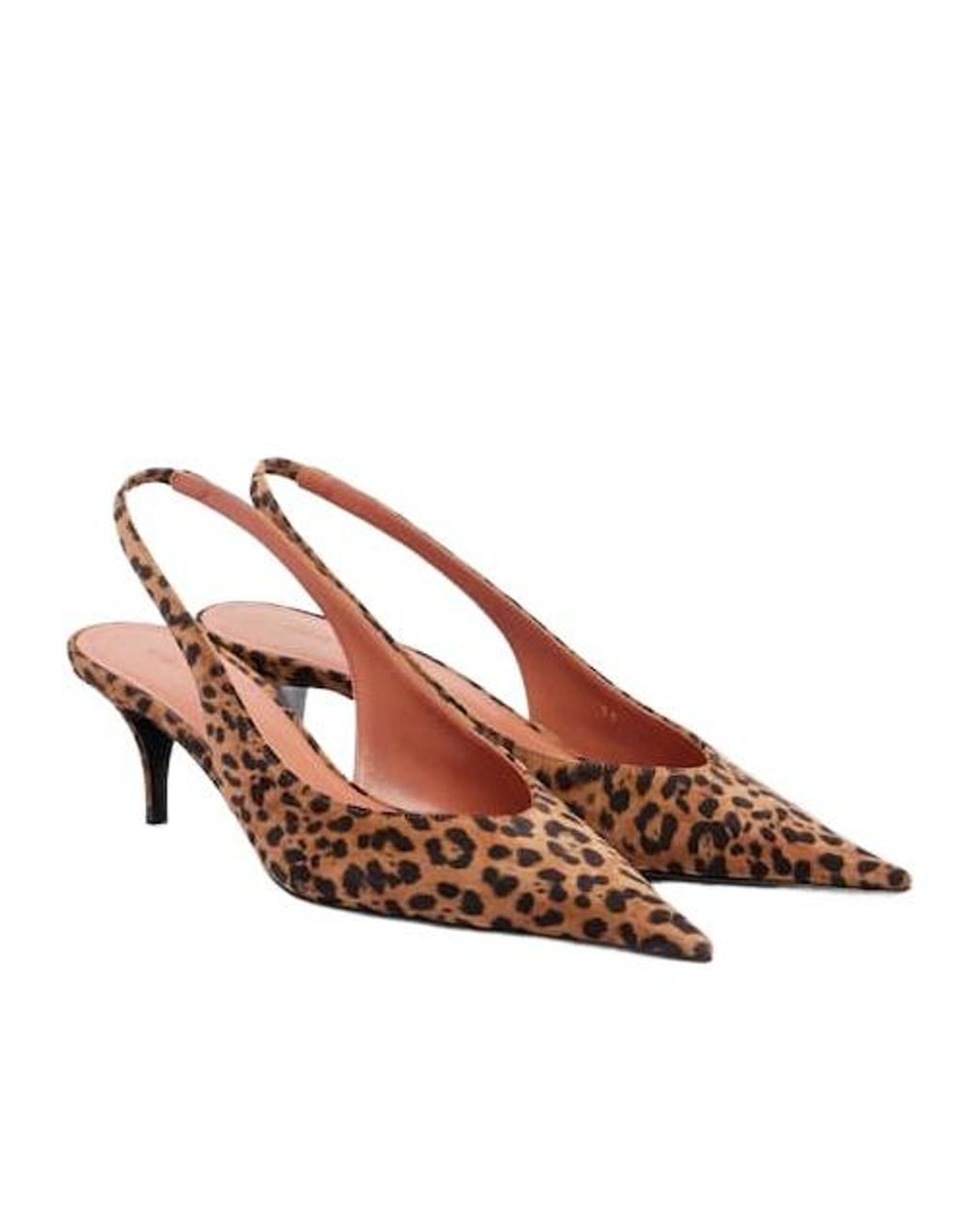 AMINA MUADDI Brown Leopard-Print Suede Slingback Pumps