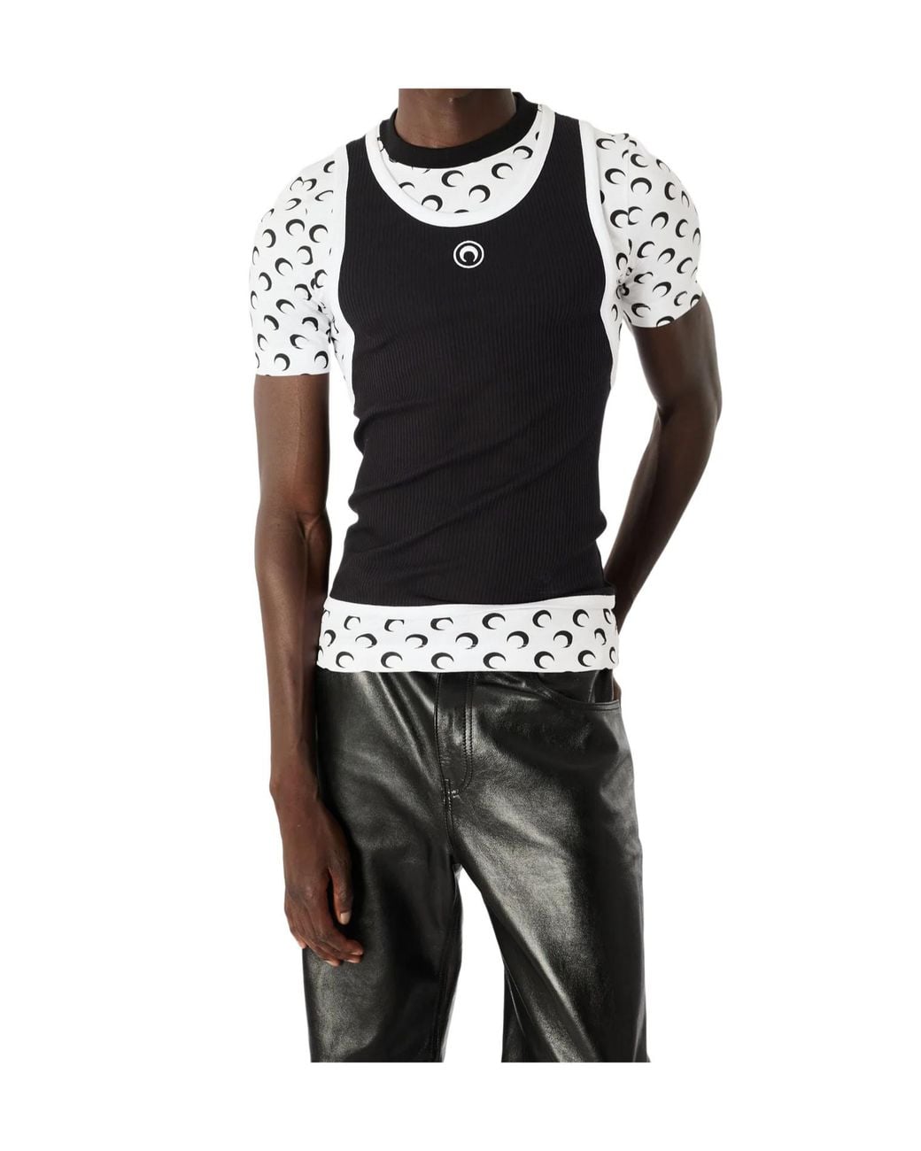 MARINE SERRE Black Layered Jersey Short Sleeved T-Shirt for men