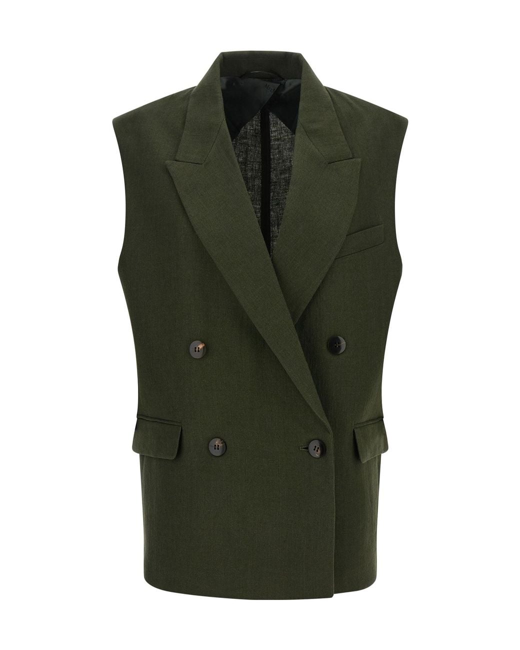Max Mara Green Linen Double-Breasted Vest