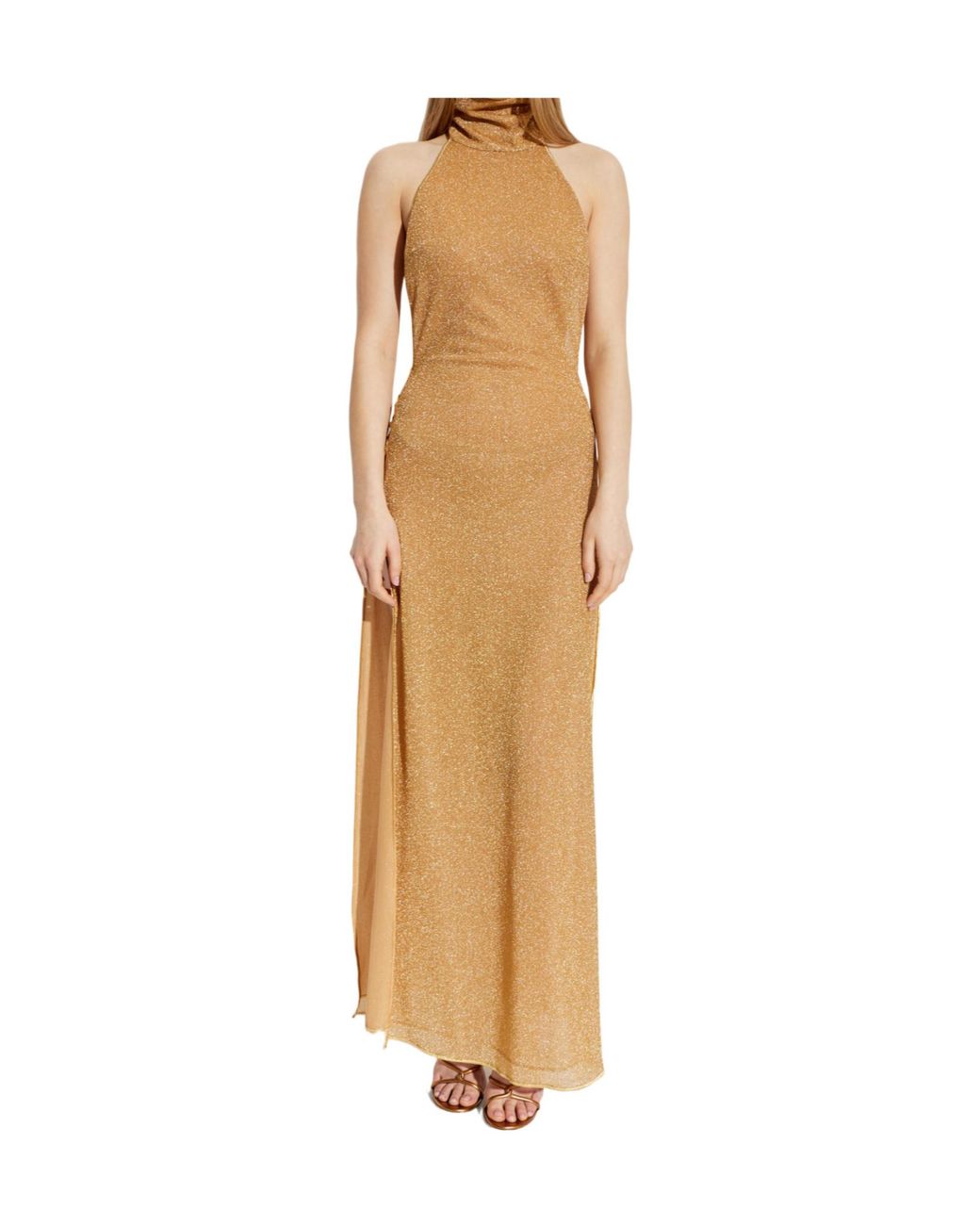 Oseree Natural Oséree Halterneck Cut-Out Lurex Dress