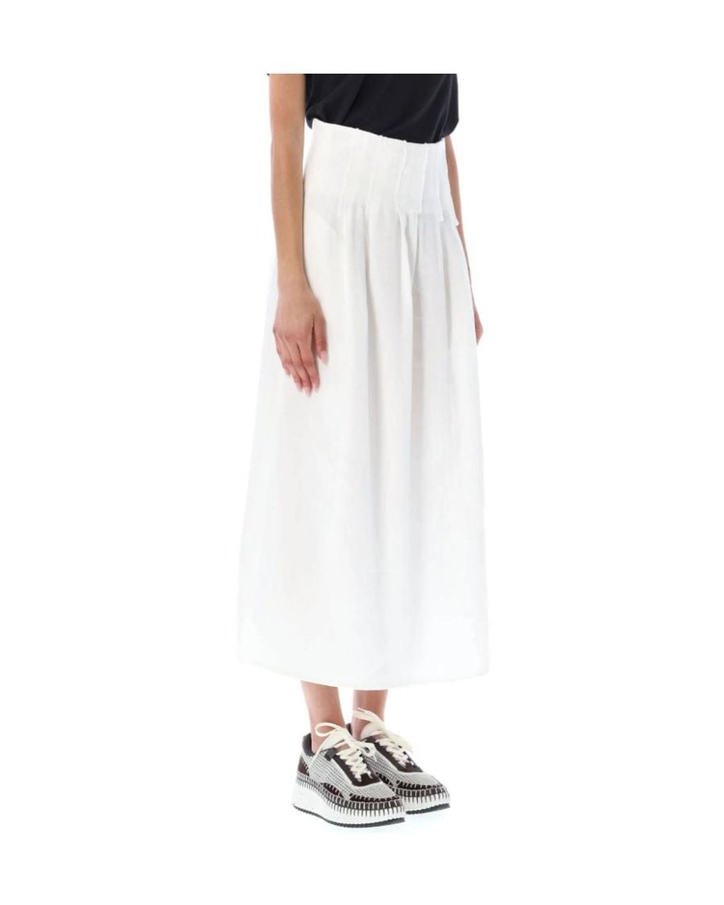 Chloé White High-Waist Linen Long Skirt