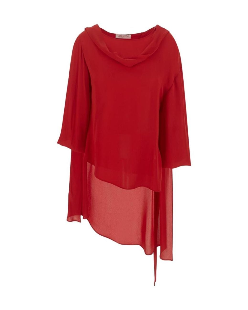 Valentino Red Cape-Style Scarf-Detail Silk Top
