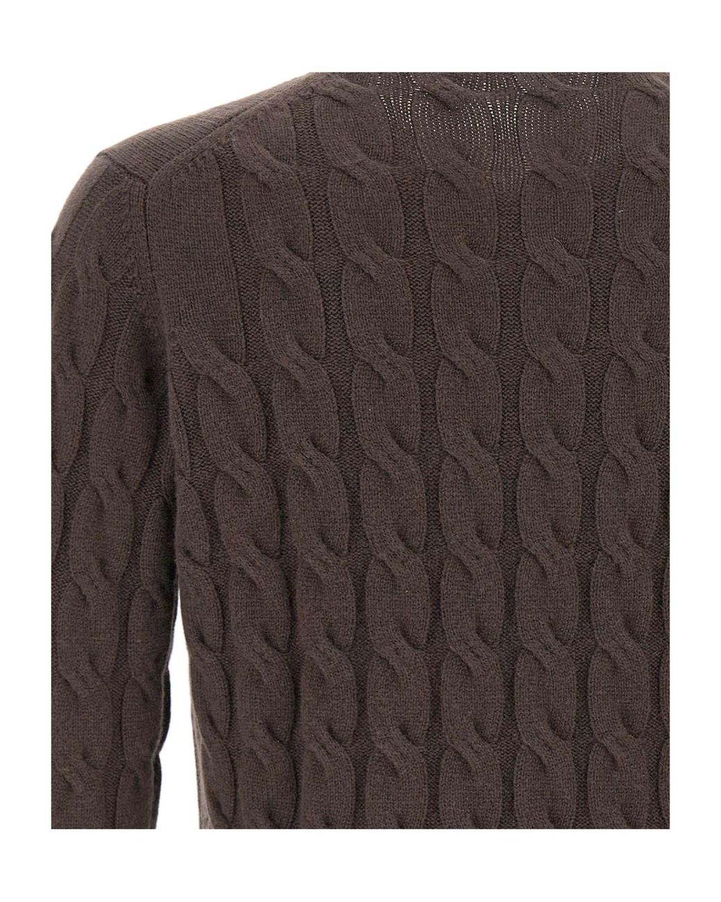 Kangra Cashmere Brown Kangra Cable-Knit Crew Neck Knitted Sweater for men