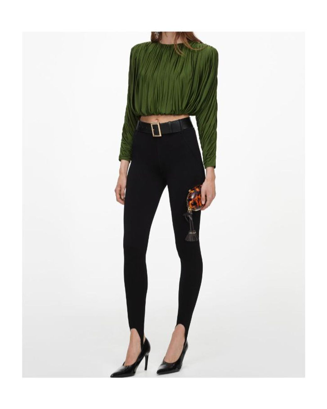 Self-Portrait Green Ruched Jersey Top