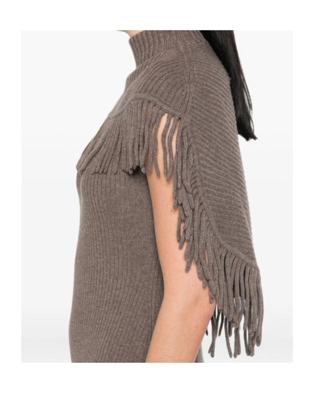 Jonathan Simkhai Brown Fringe-Trim Ribbed-Knit Dress