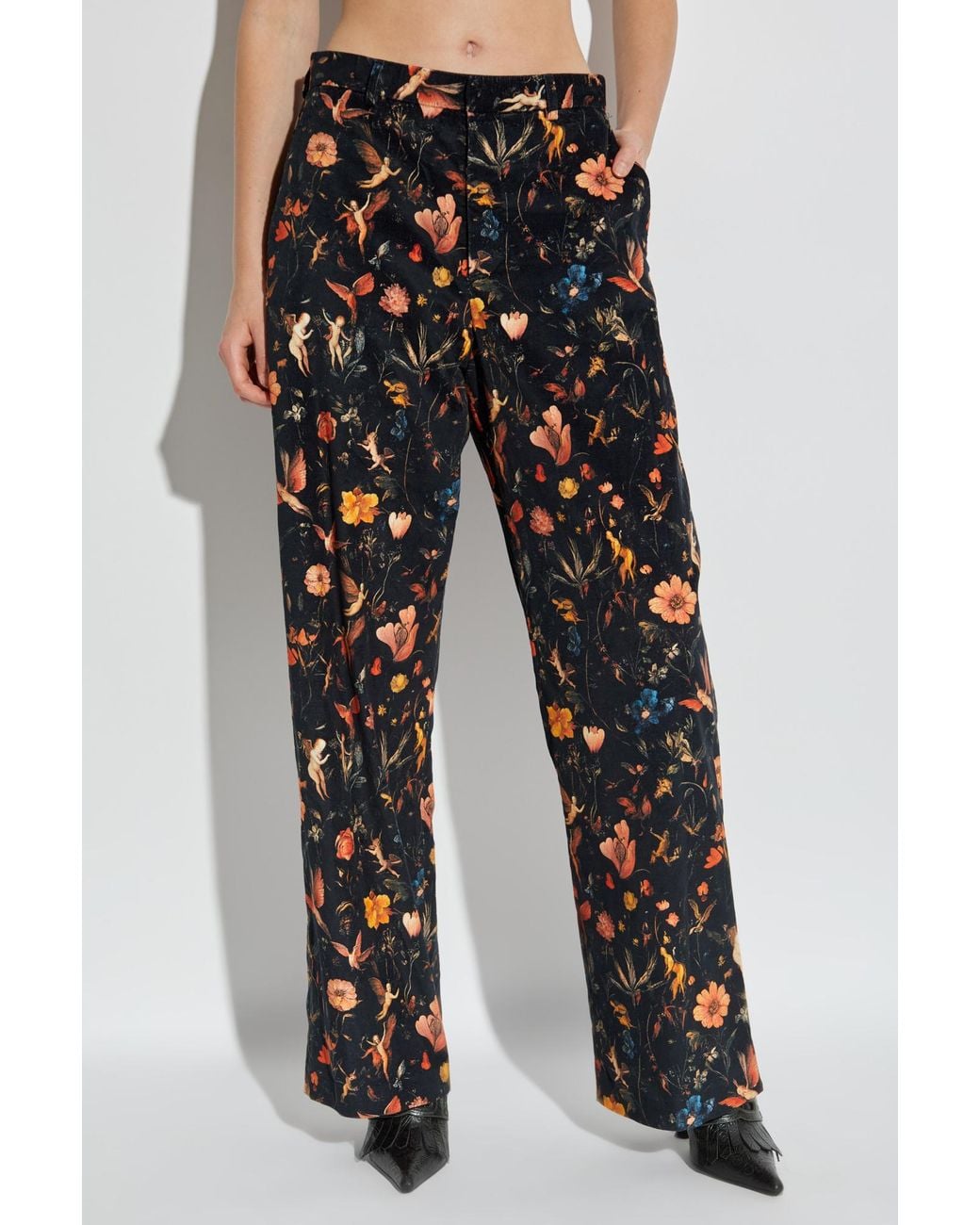 R13 Black Floral Velvet Trousers