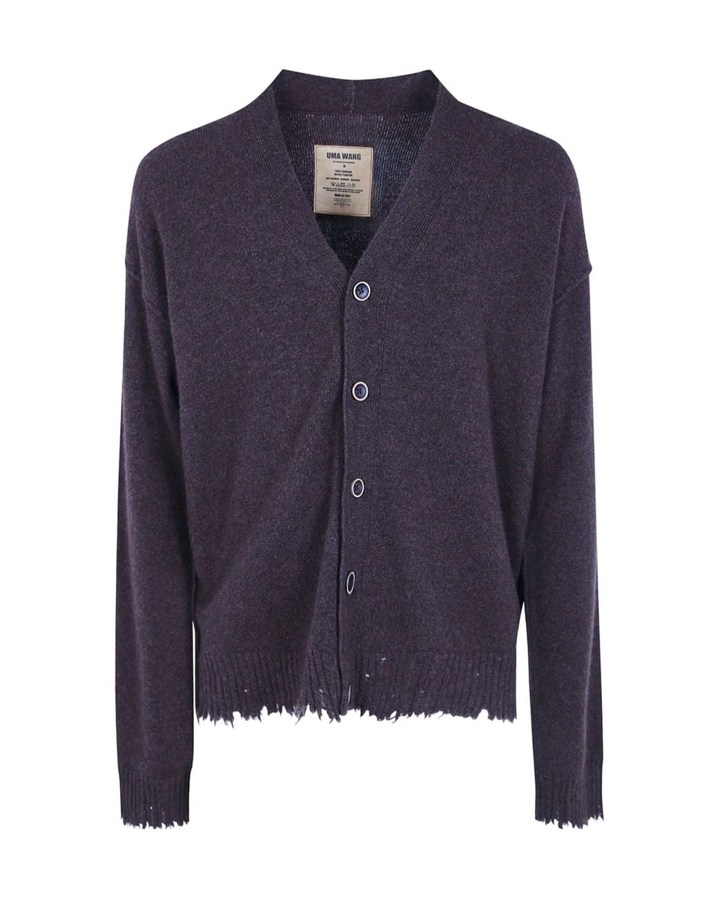 Uma Wang Blue Distressed V-Neck Cardigan for men