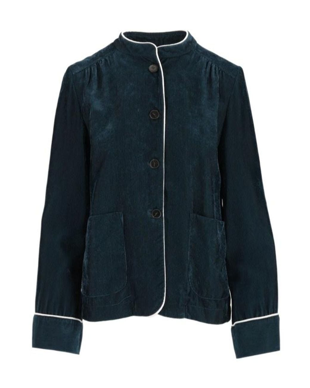 Forte_forte Blue Ribbed Piped Jacket