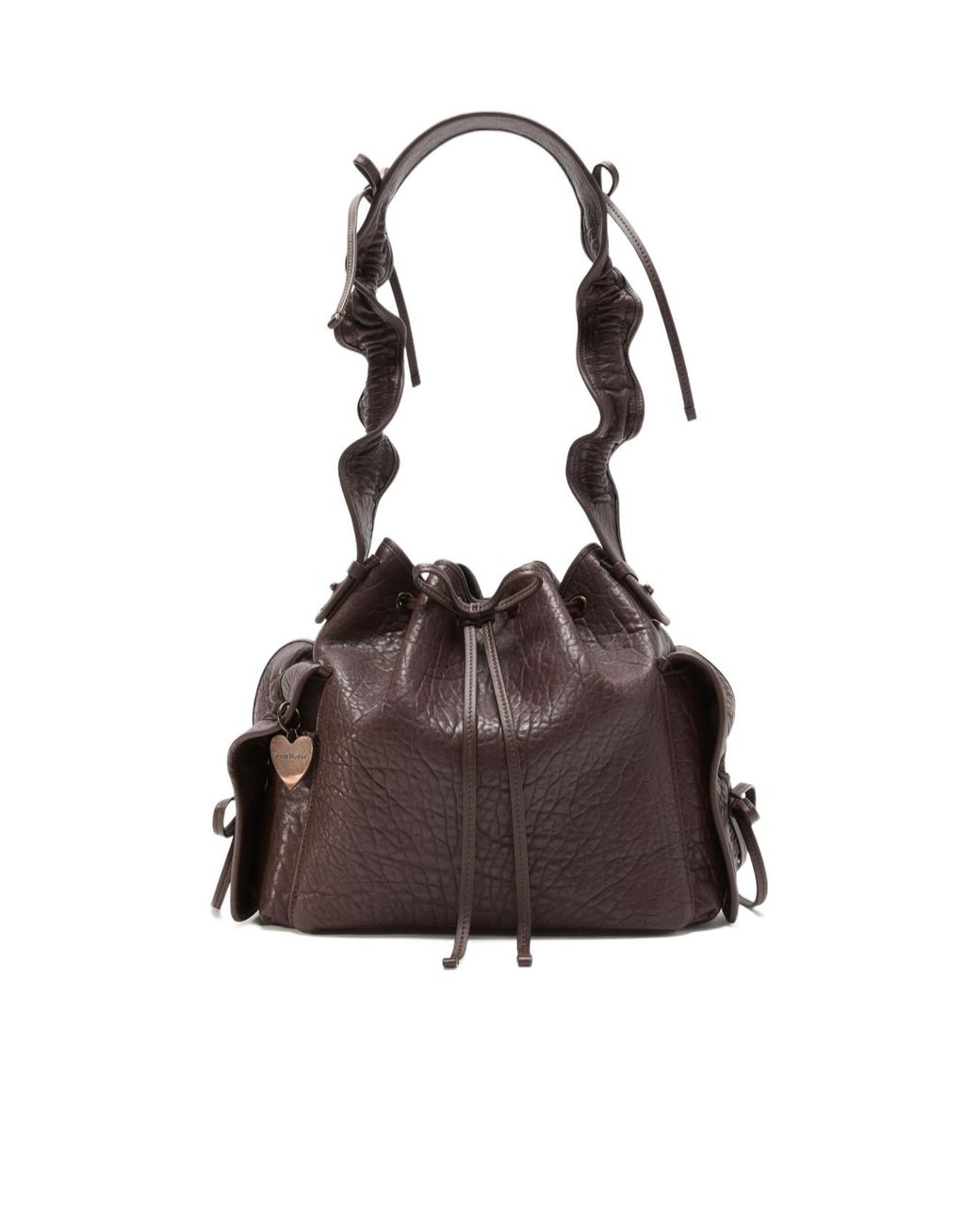 Acne Brown Ruffled Drawstring Shoulder Bag