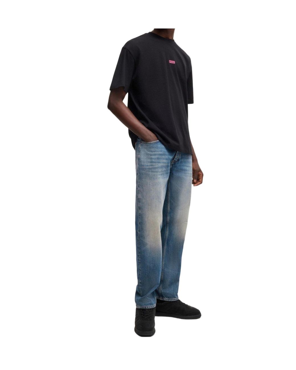 Boss Blue Washed Tapered Jeans for men