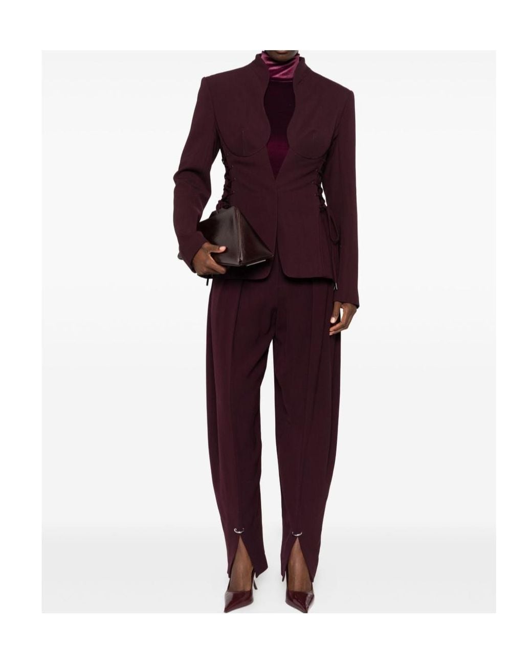 Mugler Purple High-Neck Velvet Bodysuit