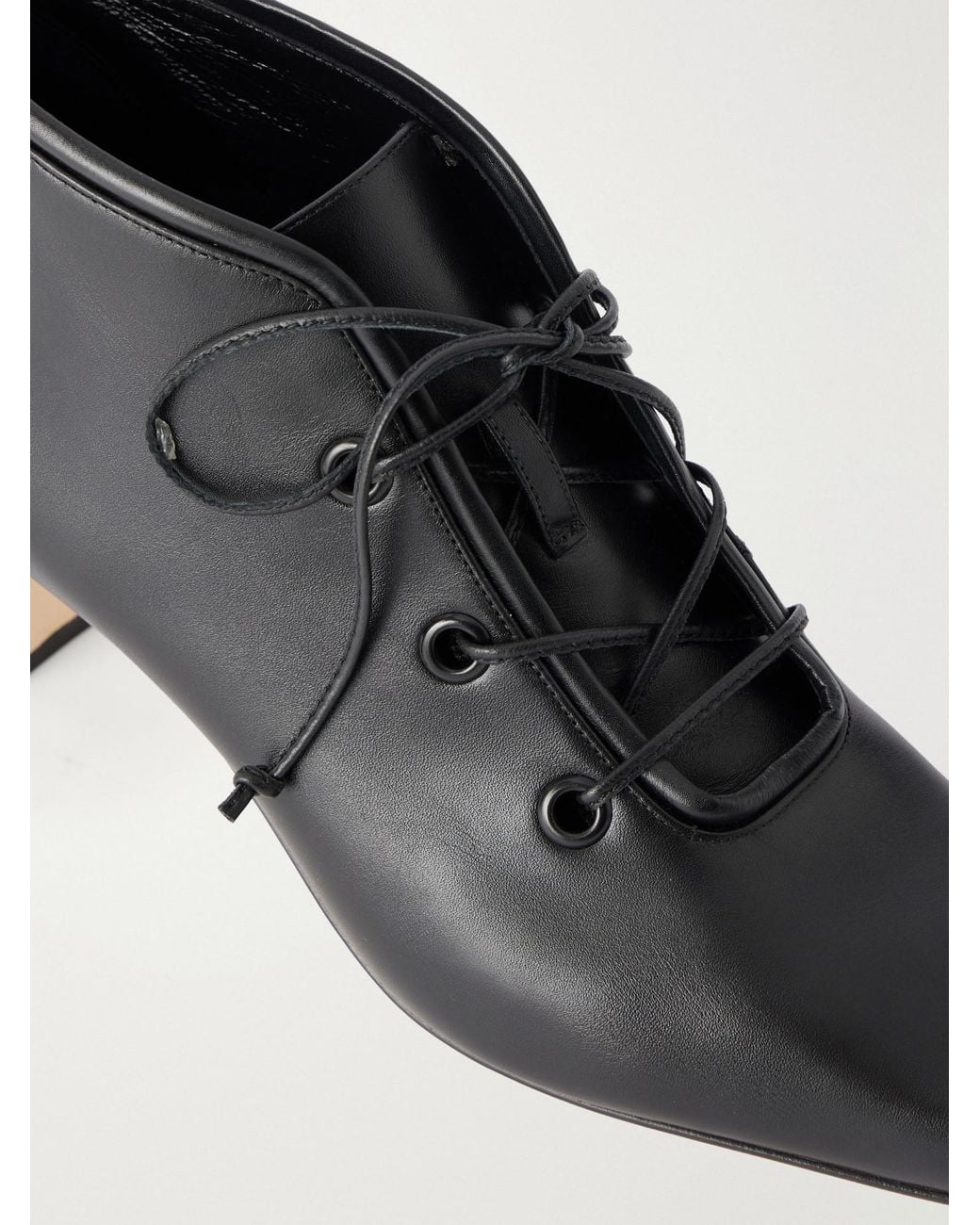Manolo Blahnik Black Lace-Up Leather Boots