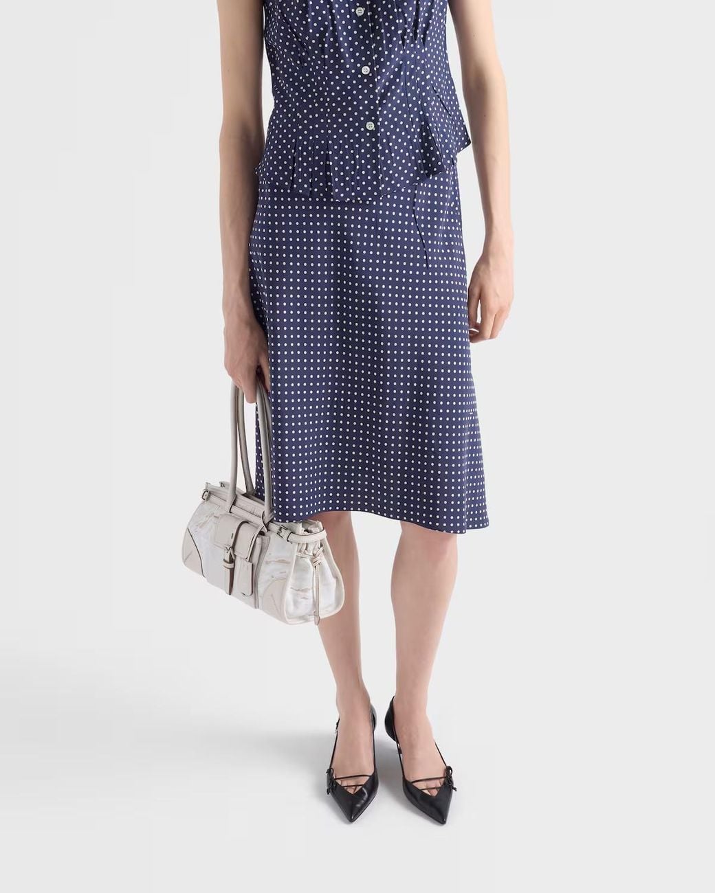 Prada Blue Polka-Dot Marocain Skirt