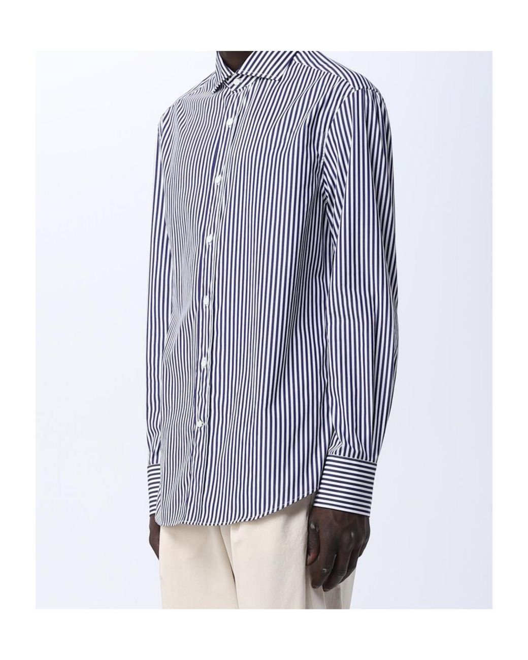 Brunello Cucinelli Blue Candy-Stripe Long-Sleeve Shirt for men