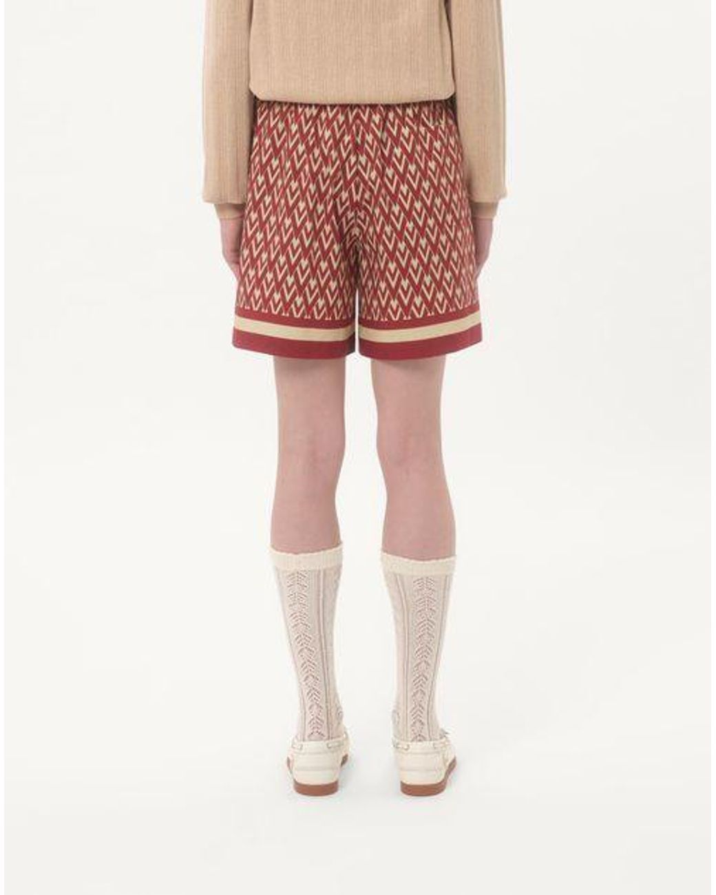 Valentino Red All-Over Geometric Printed Shorts for men